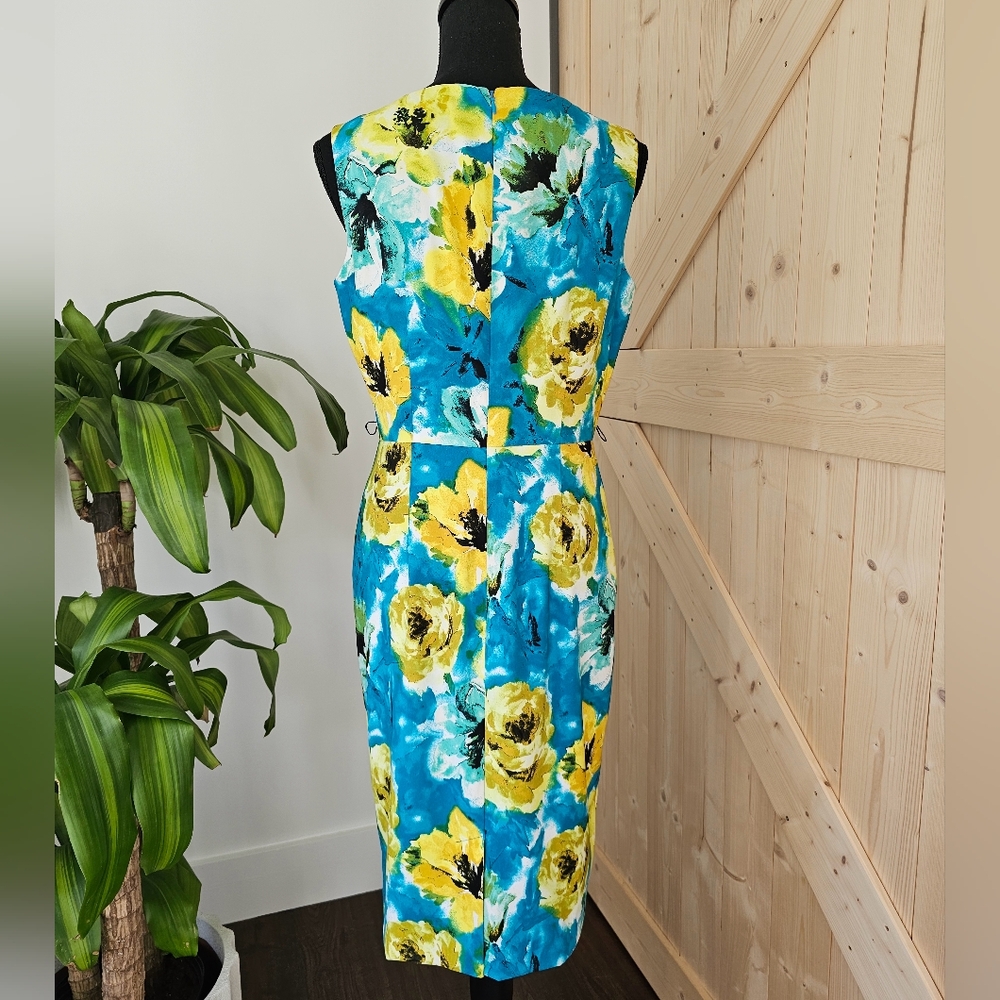 JONES NEW YORK Size 6 Women's Blue‎ And Yellow Floral Sleeveless Midi Dress - Picture 4 of 8